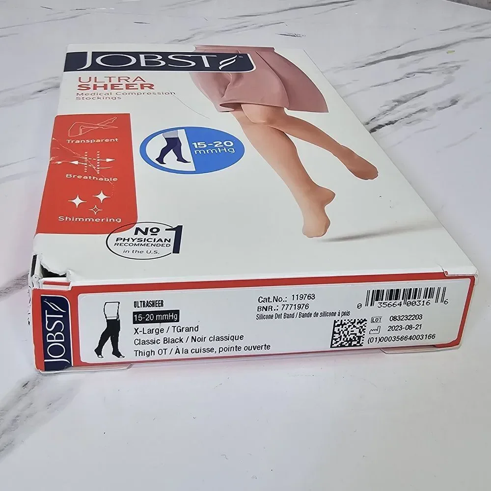 JOBST XL‎ Classic Black UltraSheer Thigh High w/ Lace Silicone Top Band